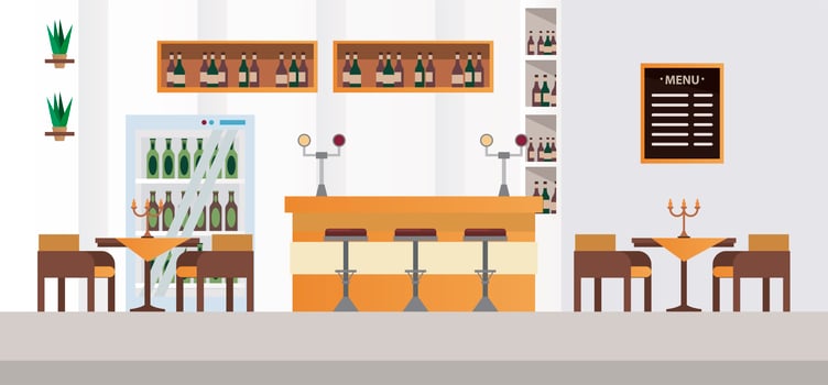 elegant tables and chairs with bar restaurant vector