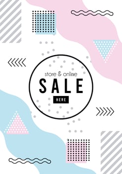 store online sale lettering in white memphis background vector