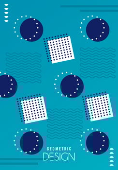 geometric design lettering in blue memphis background vector