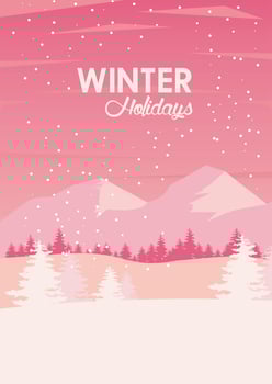 beauty pink winter landscape scene with mountains and trees vector