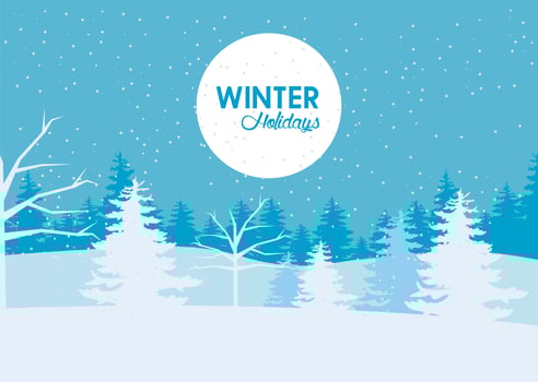 beauty blue winter landscape scene and lettering in circular frame vector