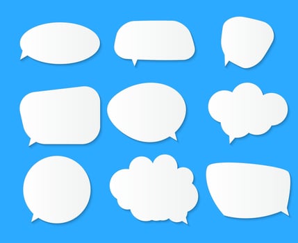 White blank speech bubbles thinking balloon set on blue background vector