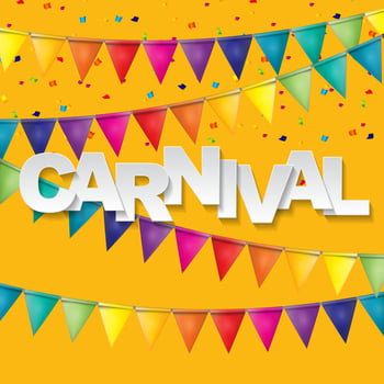 Carnival banner with bunting flags and flying balloons vector