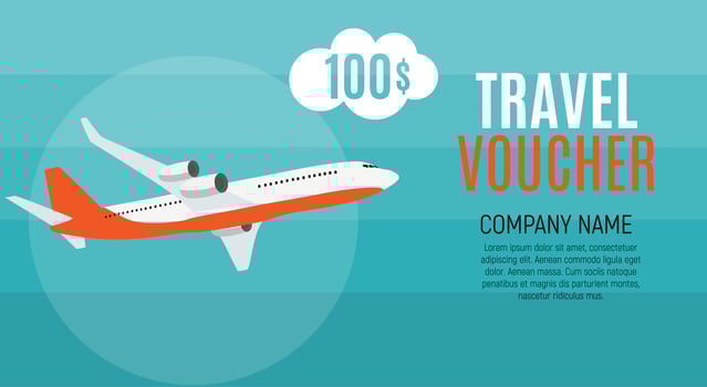 Travel Voucher 100 Dollar Template Background with Airplane vector