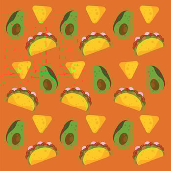 taco day celebration mexican poster with avocados and nachos pattern vector