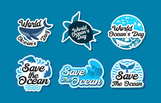 World Ocean Day Sticker Set vector
