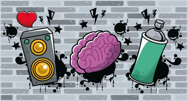 graffiti urban style poster with paint spray bottle and brain vector