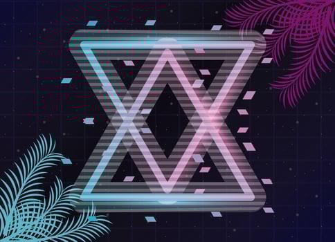 wanderlust poster with palm leafs and geometric figures vector