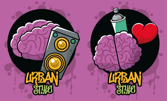 graffiti urban style poster with paint spray bottle and brain vector