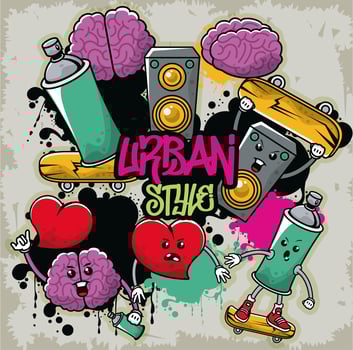 graffiti urban style poster with set icons vector