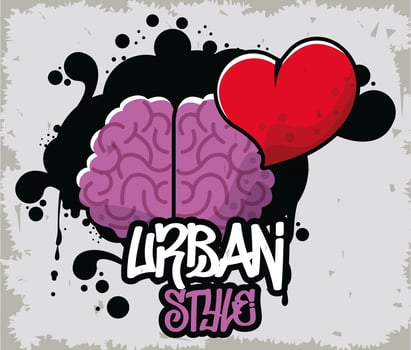 graffiti urban style poster with brain and heart vector