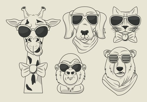 funny animals with sunglasses cool style vector