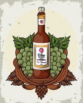 wine bottle and grapes fruits vector