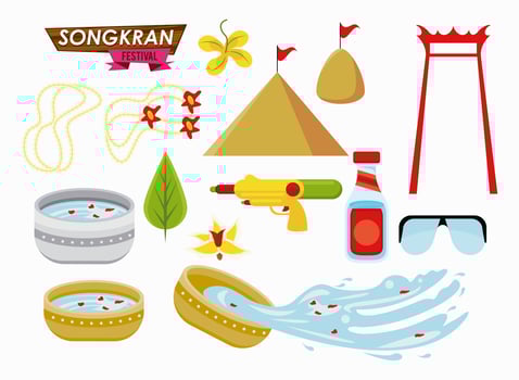 songkran celebration party set icons vector