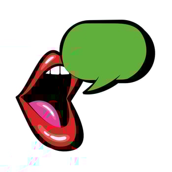 Pop art mouth speaking with speech bubble fill style icon vector