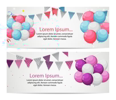 Party Birthday Background Banner with Flags and Balloons Vector Illustration