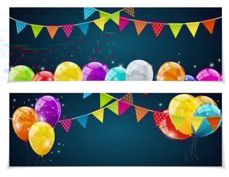 Party Birthday Background Banner with Flags and Balloons Vector Illustration