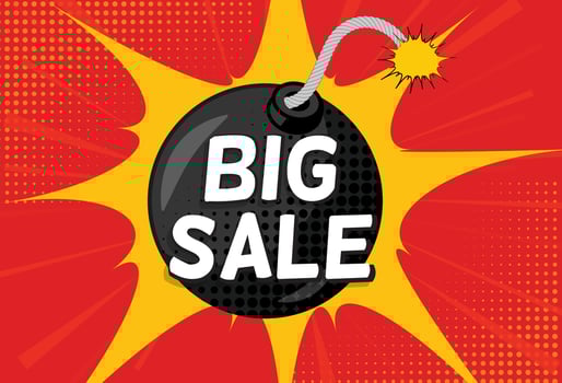 Sale Background with Bomb in Pop Art Style vector