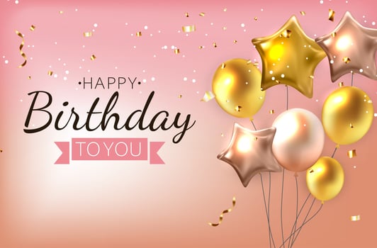 Color Glossy Happy Birthday Balloons, Banner Background Vector Illustration