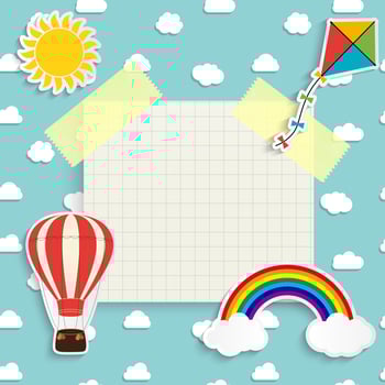 Child background with rainbow, sun, cloud, kite and balloon vector