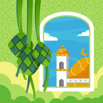 Eid Mubarak with Ketupat Concept vector