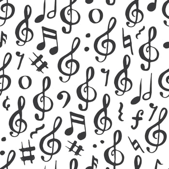 Music note seamless pattern vector illustration. Hand drawn sketched doodle music notes symbols