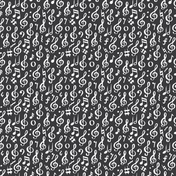 Music note seamless pattern vector illustration. Hand drawn sketched doodle music notes symbols