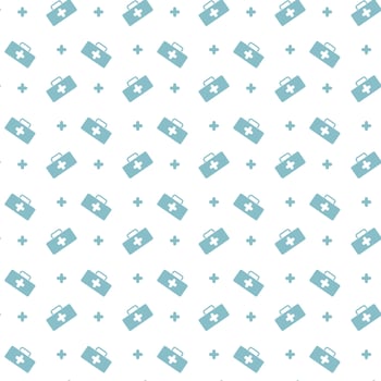 Medicine chest and cross icon seamless pattern. Background with first aid kit for healthcare center medical facility, pharmacy or support service vector