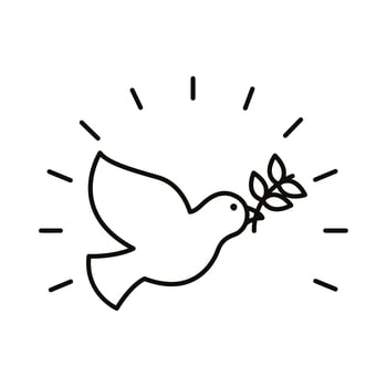 peace dove with olive branch flying line style icon vector