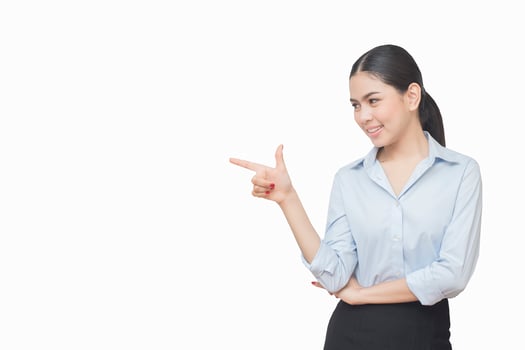 business woman show something isolated on white background asian beauty photo