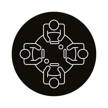 four workers in round table coworking line style icon vector
