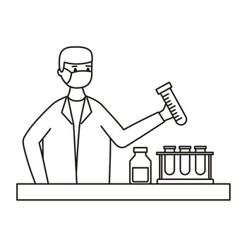 male doctor wearing medical mask woking in laboratory desk line style icon vector