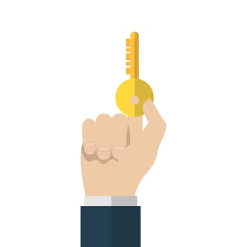 Isolated hand holding key vector design