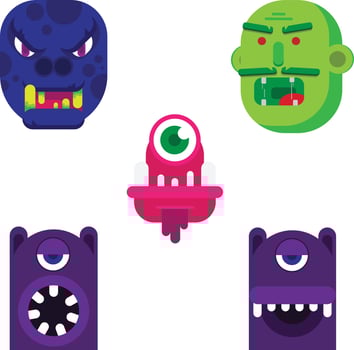 Flat design cartoon monster faces vector