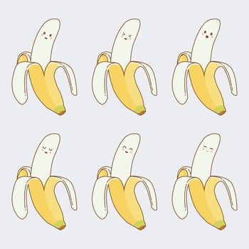 Set of cartoon cute banana characters with facial expressions vector