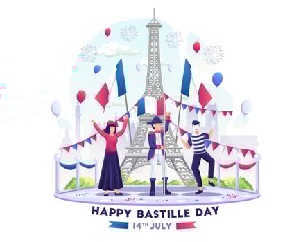 Happy People Celebrate Bastille Day on 14th July National Day of France  illustration vector