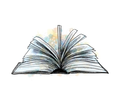 Open book from a splash of watercolor hand drawn sketch Vector illustration of paints