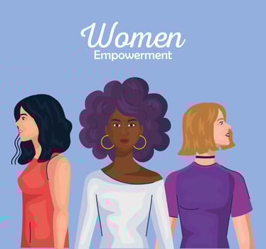 women empowerment with women cartoons from side vector design