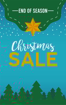 happy merry christmas sale lettering card with star in pines trees vector