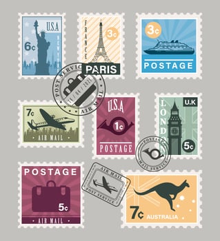 eleven postage stamps vector