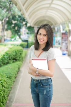 A portrait of an Asian university student on campus photo