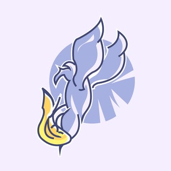 purple Bird catch and bring the fish logo character flat line style vector illustration
