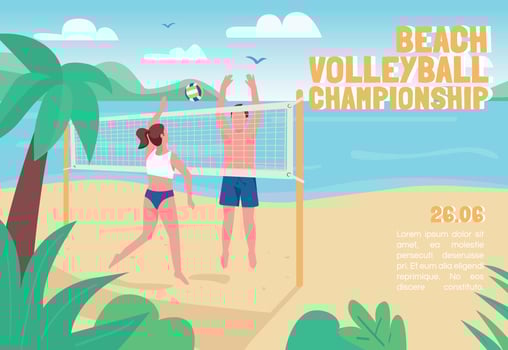 Beach volleyball championship banner flat vector template