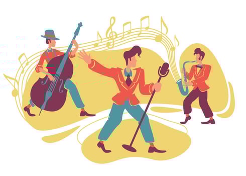 Jazz swing show 2D vector web banner, poster