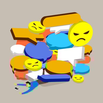 Flat design concept negative comment on social media. The man can not manage online crisis. Vector illustrate.