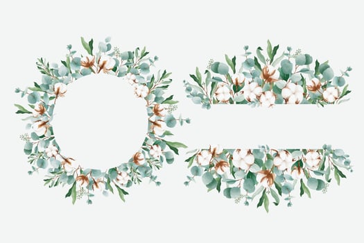 Watercolor floral frame with eucalyptus and cotton flowers vector