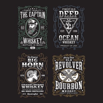 Vintage Whiskey Label TShirt Design Collection On Black vector