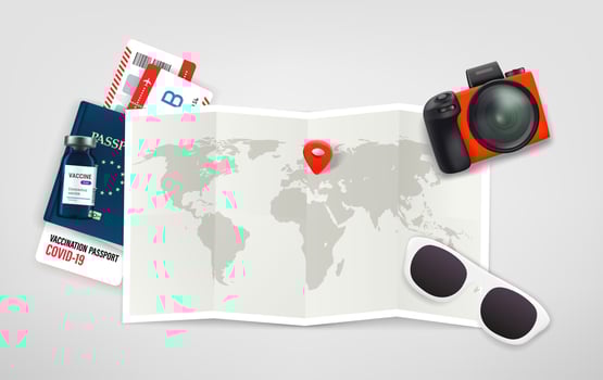 Travel in covid pandemic Illustration with paper map vector