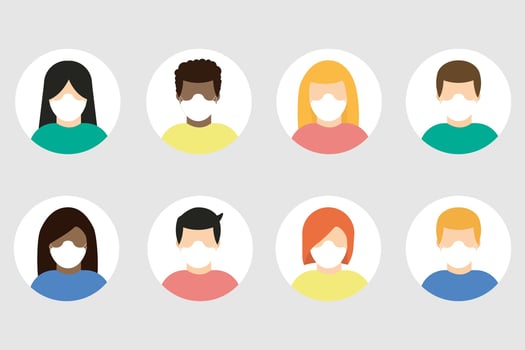Collection of people wearing protective medical mask icon isolated Avatars of men and women in protective masks vector