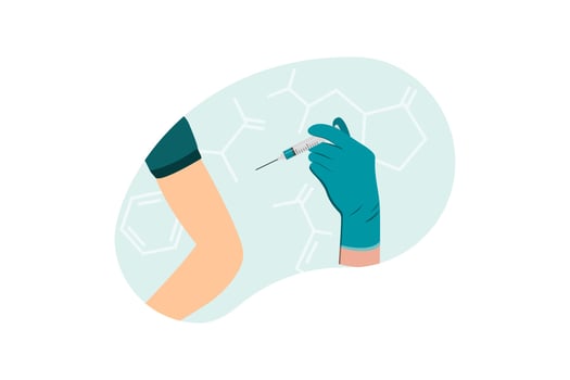 The doctor gives an injection in the shoulder arm muscle Coronavirus vaccination doctor injecting a patient vector